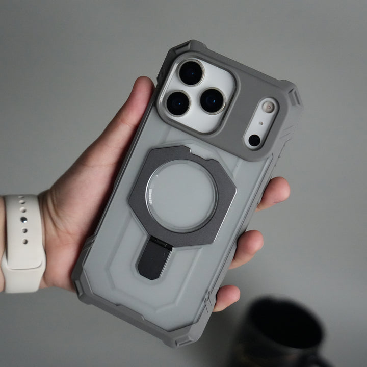 iPhone 17 Pro Rugged Armor MagSafe Case with Metal Kickstand