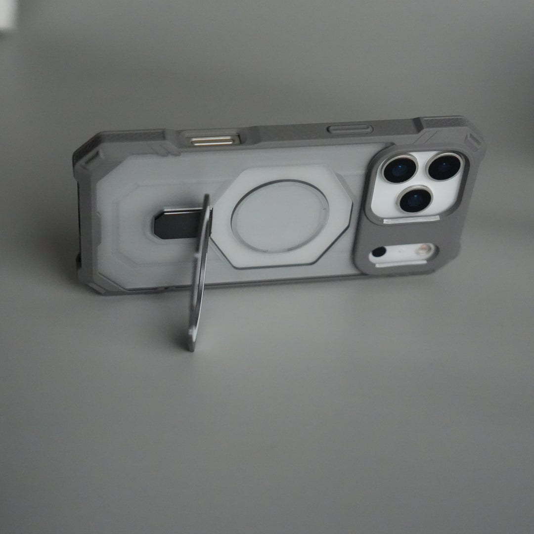 iPhone 17 Pro Rugged Armor MagSafe Case with Metal Kickstand