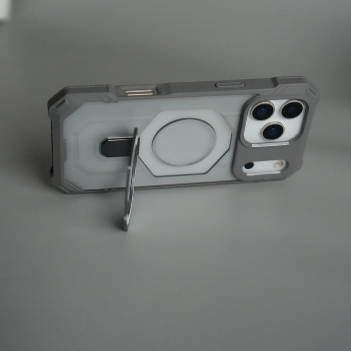 iPhone 17 Pro Rugged Armor MagSafe Case with Metal Kickstand