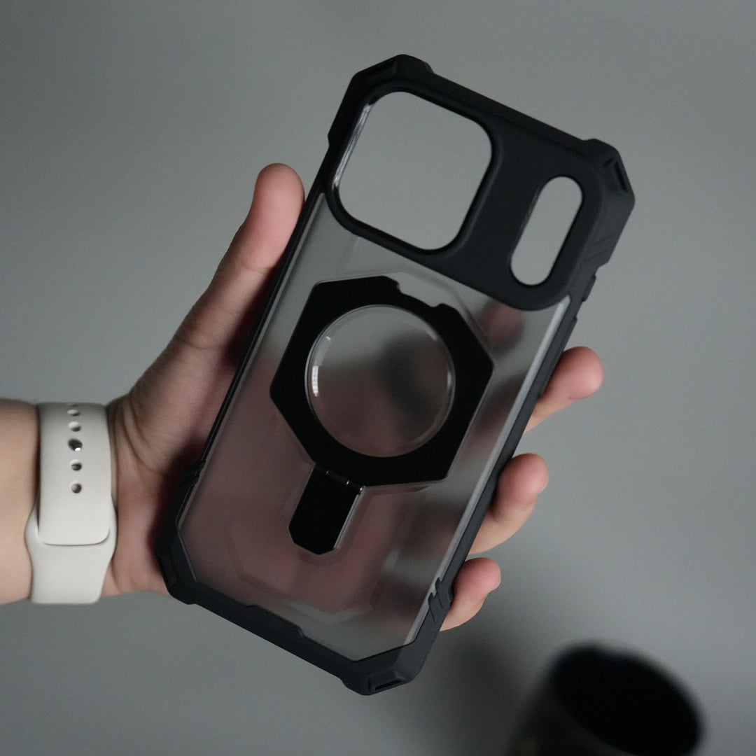 iPhone 17 Pro Rugged Armor MagSafe Case with Metal Kickstand
