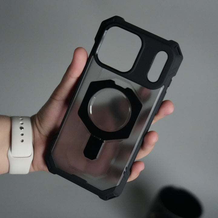 iPhone 17 Pro Rugged Armor MagSafe Case with Metal Kickstand