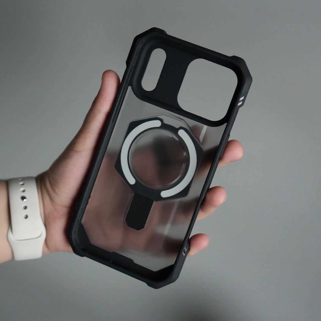 iPhone 17 Pro Rugged Armor MagSafe Case with Metal Kickstand