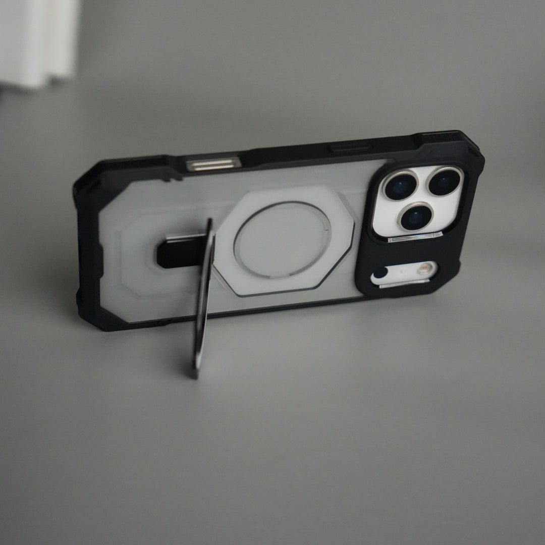 iPhone 17 Pro Rugged Armor MagSafe Case with Metal Kickstand