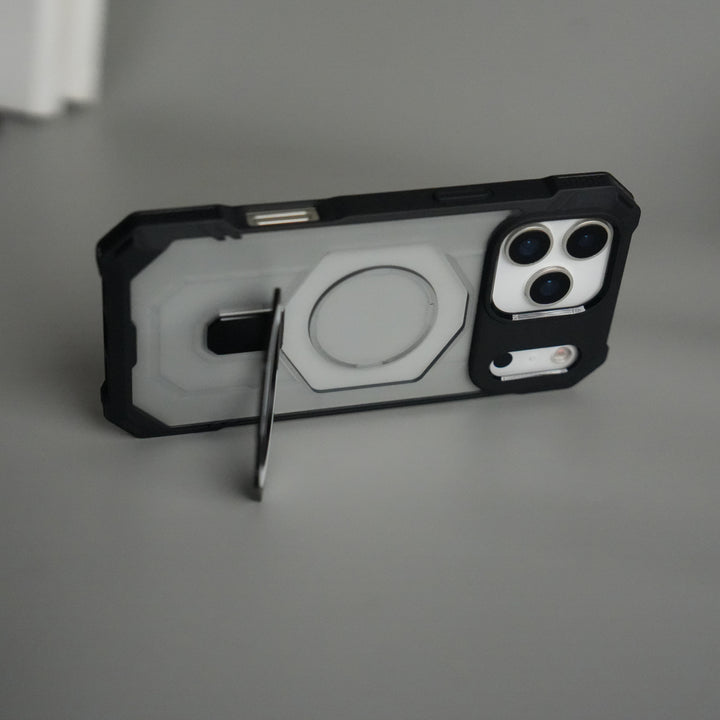 iPhone 17 Pro Rugged Armor MagSafe Case with Metal Kickstand