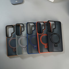Galaxy S26 Ultra Frosted Ring Stand Case | Raised Camera Guard Matte Protective Cover