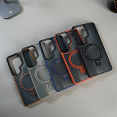 Galaxy S26 Ultra Frosted Ring Stand Case | Raised Camera Guard Matte Protective Cover