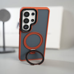 Galaxy S26 Ultra Frosted Ring Stand Case | Raised Camera Guard Matte Protective Cover