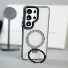 Galaxy S26 Ultra Frosted Ring Stand Case | Raised Camera Guard Matte Protective Cover