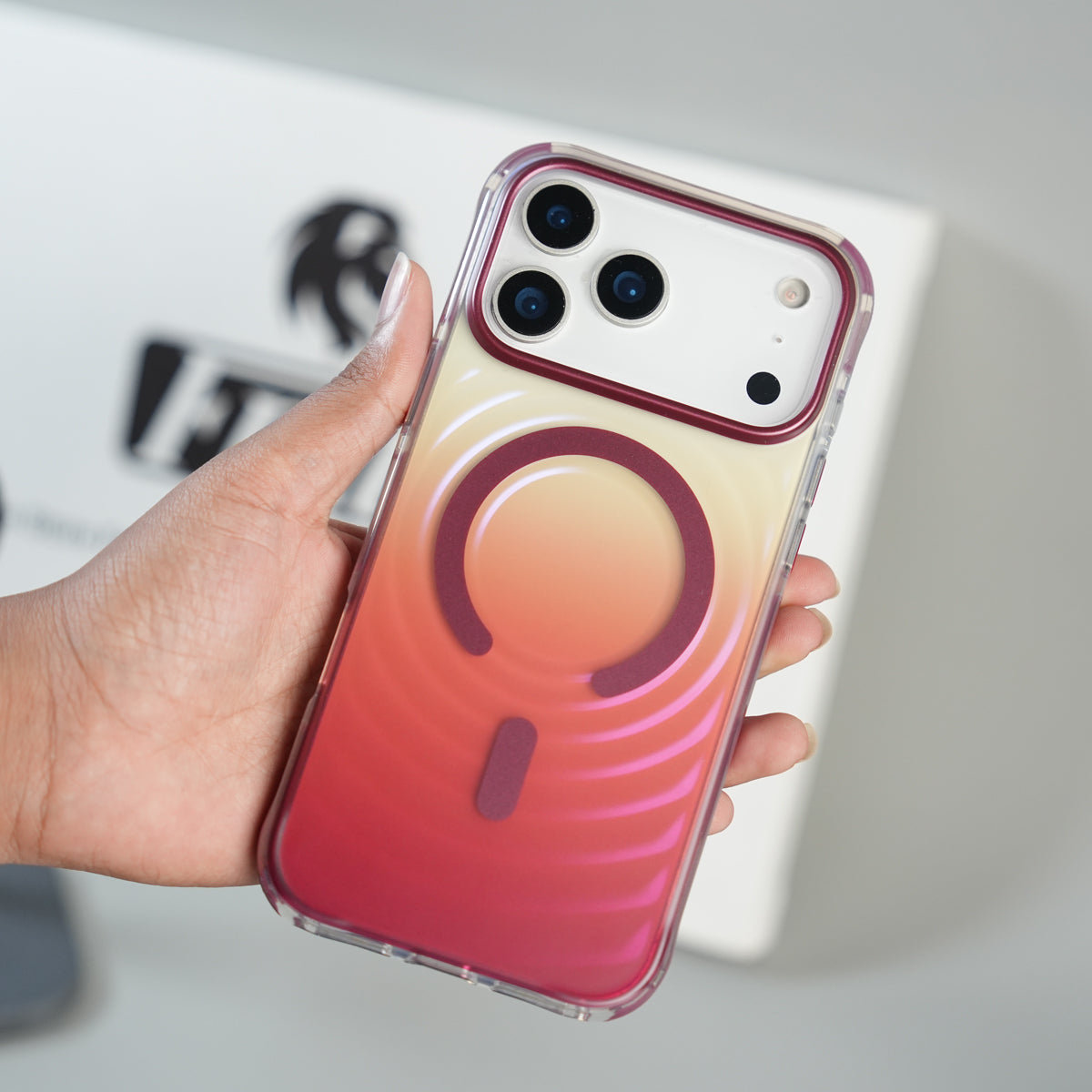 iPhone 17 Series Blush Pink Gradient Wave Pattern MagSafe Compatible Case