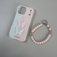 iPhone 17 Pro Max Luxury 3D Butterfly Gradient Case with Pearl Beaded Wristlet