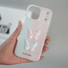 iPhone 17 Pro Max Luxury 3D Butterfly Gradient Case with Pearl Beaded Wristlet