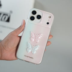 iPhone 17 Pro Max Luxury 3D Butterfly Gradient Case with Pearl Beaded Wristlet