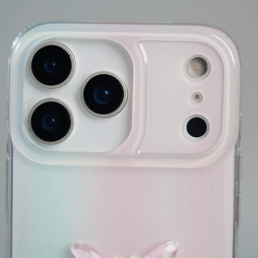 iPhone 17 Pro Max Luxury 3D Butterfly Gradient Case with Pearl Beaded Wristlet
