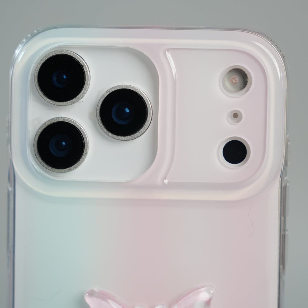 iPhone 17 Pro Max Luxury 3D Butterfly Gradient Case with Pearl Beaded Wristlet