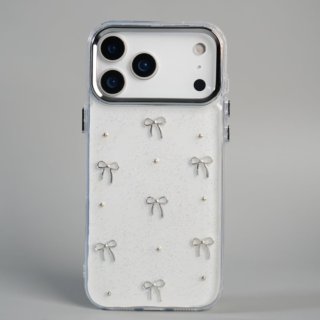 iPhone 17 Series Transparent Glitter Bow Protective Case