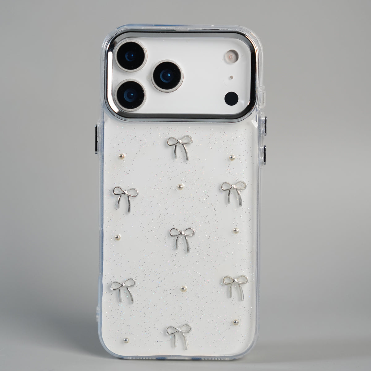 iPhone 17 Series Transparent Glitter Bow Protective Case