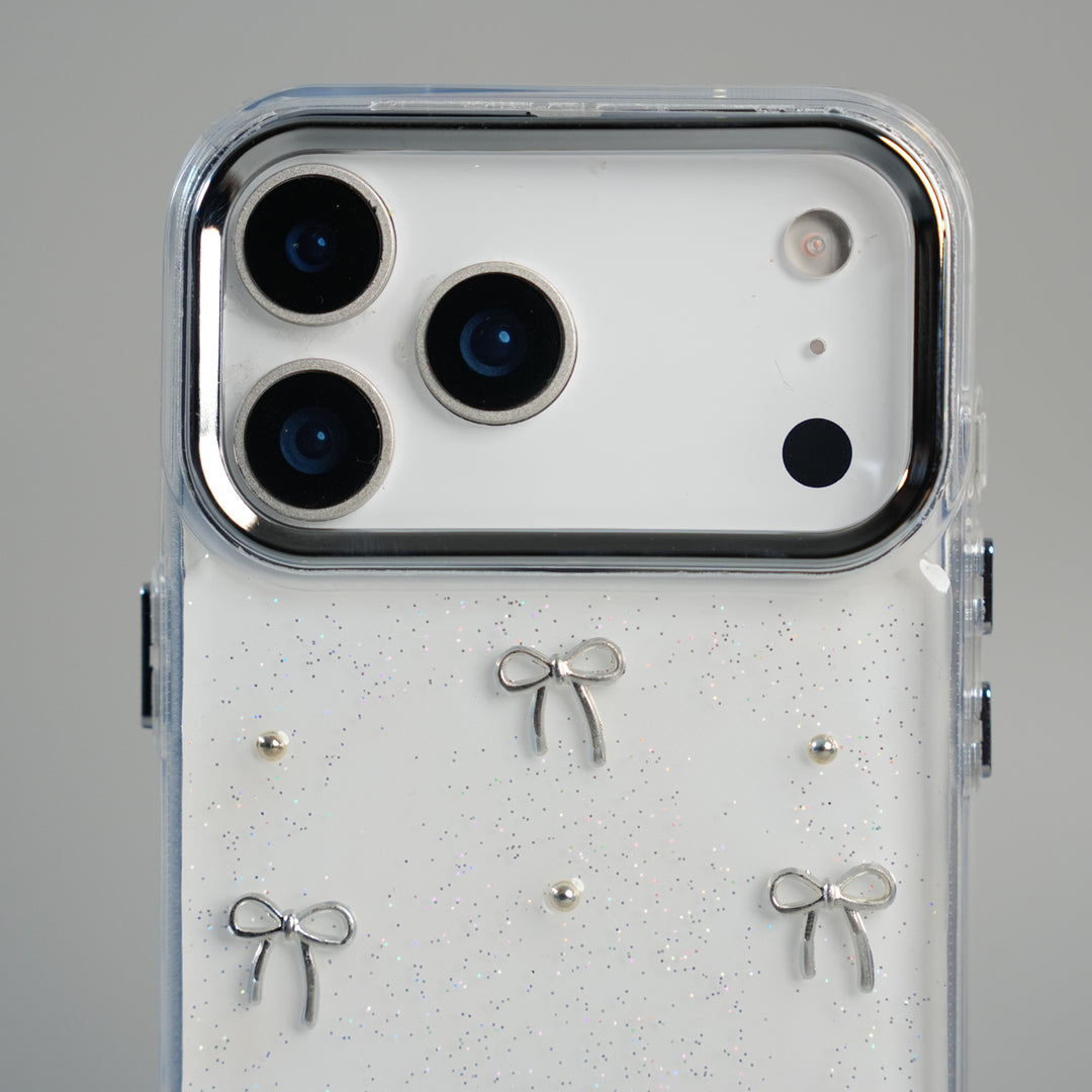 iPhone 17 Series Transparent Glitter Bow Protective Case
