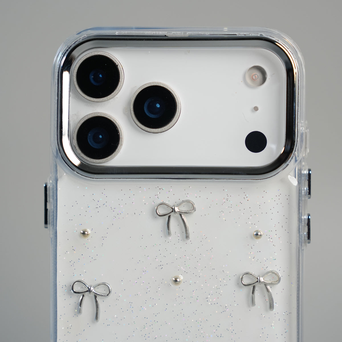 iPhone 17 Series Transparent Glitter Bow Protective Case