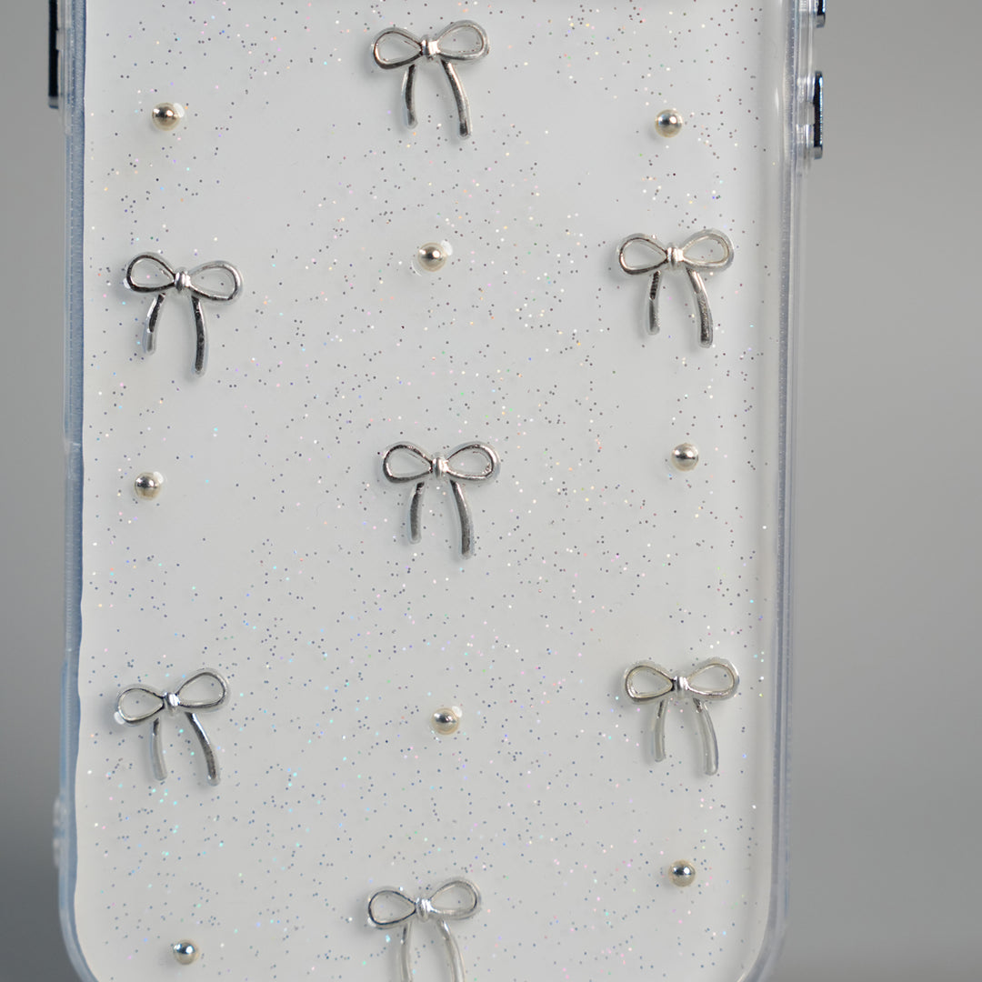 iPhone 17 Series Transparent Glitter Bow Protective Case