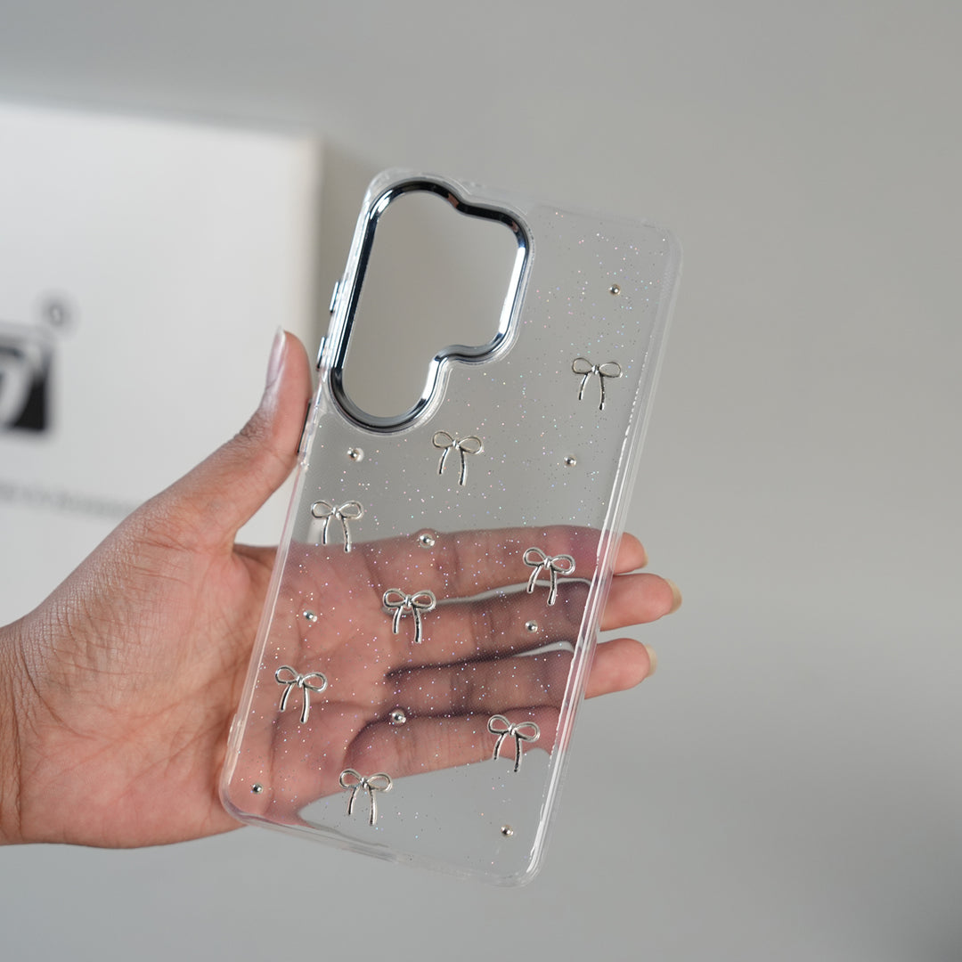 iPhone 17 Series Transparent Glitter Bow Protective Case