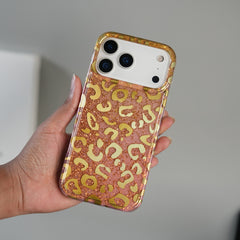 iPhone 17 Series Luxury Gold Leopard Print Glitter Case with Glossy Finish