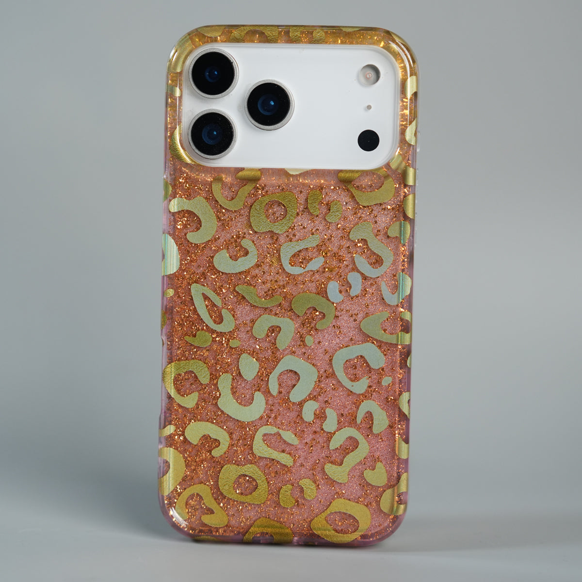 iPhone 17 Series Luxury Gold Leopard Print Glitter Case with Glossy Finish