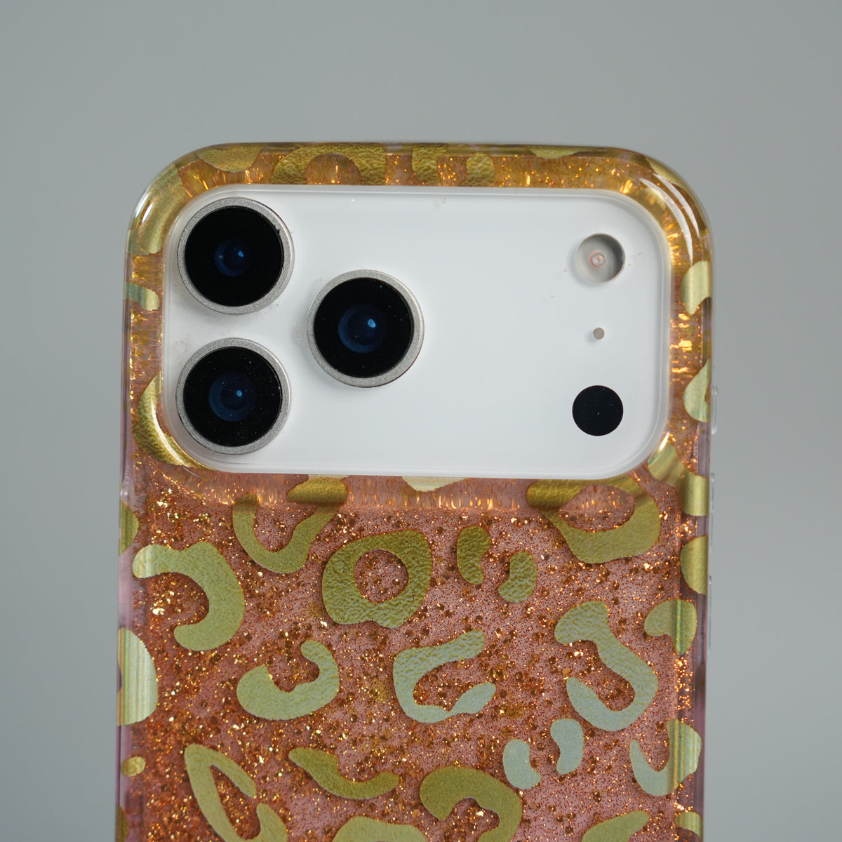 iPhone 17 Series Luxury Gold Leopard Print Glitter Case with Glossy Finish