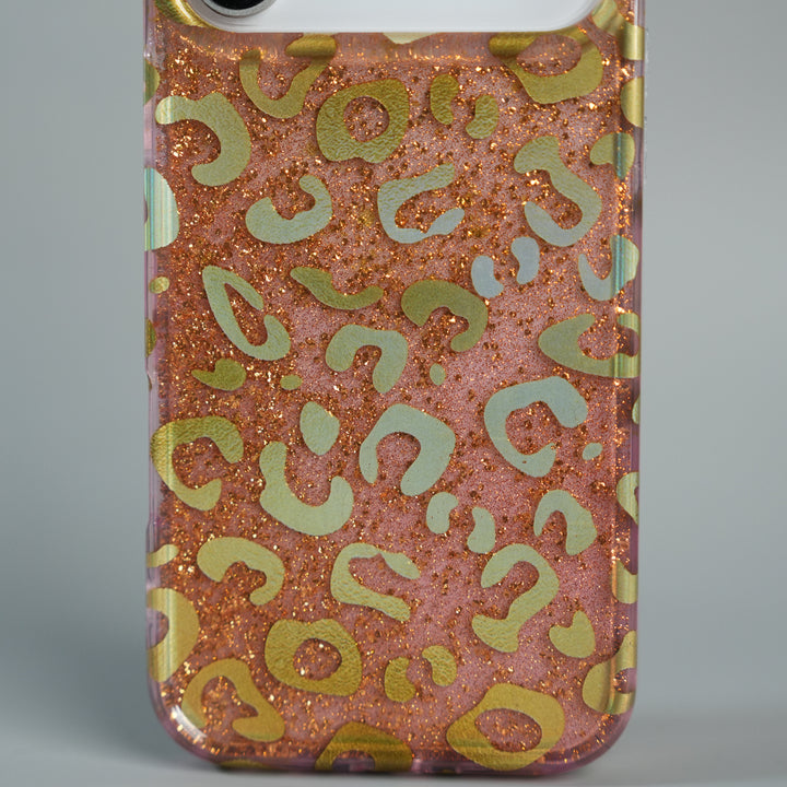 iPhone 17 Series Luxury Gold Leopard Print Glitter Case with Glossy Finish