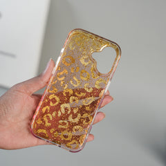 iPhone 17 Series Luxury Gold Leopard Print Glitter Case with Glossy Finish