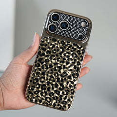 iPhone 17 Series Luxury Leopard Crystal Case with Rhinestone Camera Frame & Glossy Finish