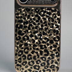 iPhone 17 Series Luxury Leopard Crystal Case with Rhinestone Camera Frame & Glossy Finish