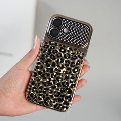 iPhone 17 Series Luxury Leopard Crystal Case with Rhinestone Camera Frame & Glossy Finish