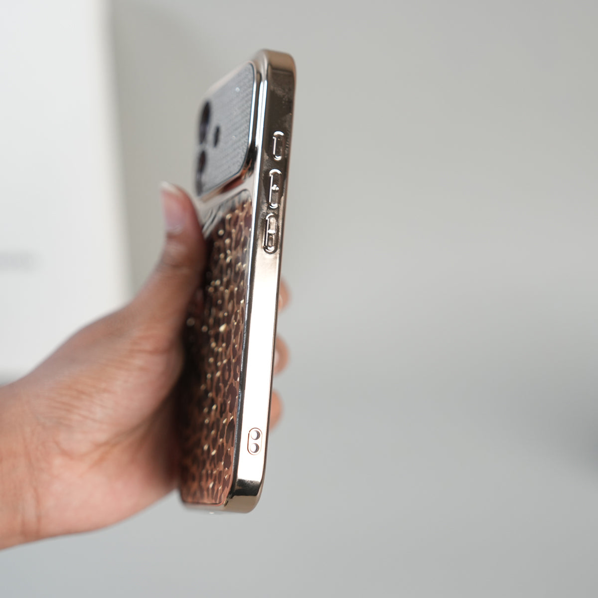 iPhone 17 Series Luxury Leopard Crystal Case with Rhinestone Camera Frame & Glossy Finish