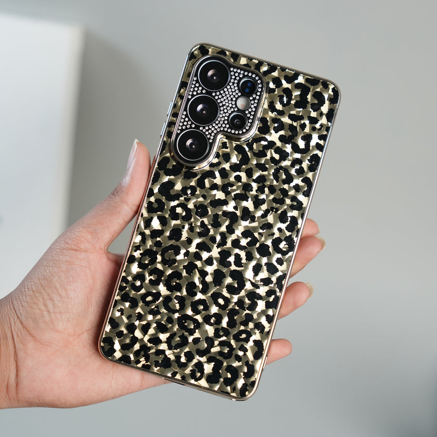 Galaxy S26 Ultra Luxury Leopard Crystal Case with Rhinestone Camera Frame & Glossy Finish
