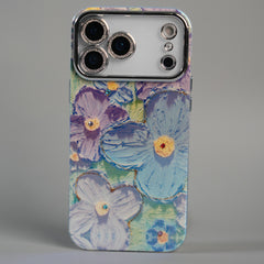 iPhone 17 Series Luxury 3D Oil Painting Floral Design Glitter Lens Protection Stand Cover