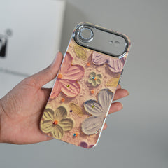 iPhone 17 Air Luxury 3D Oil Painting Floral Design Glitter Lens Protection Stand Cover
