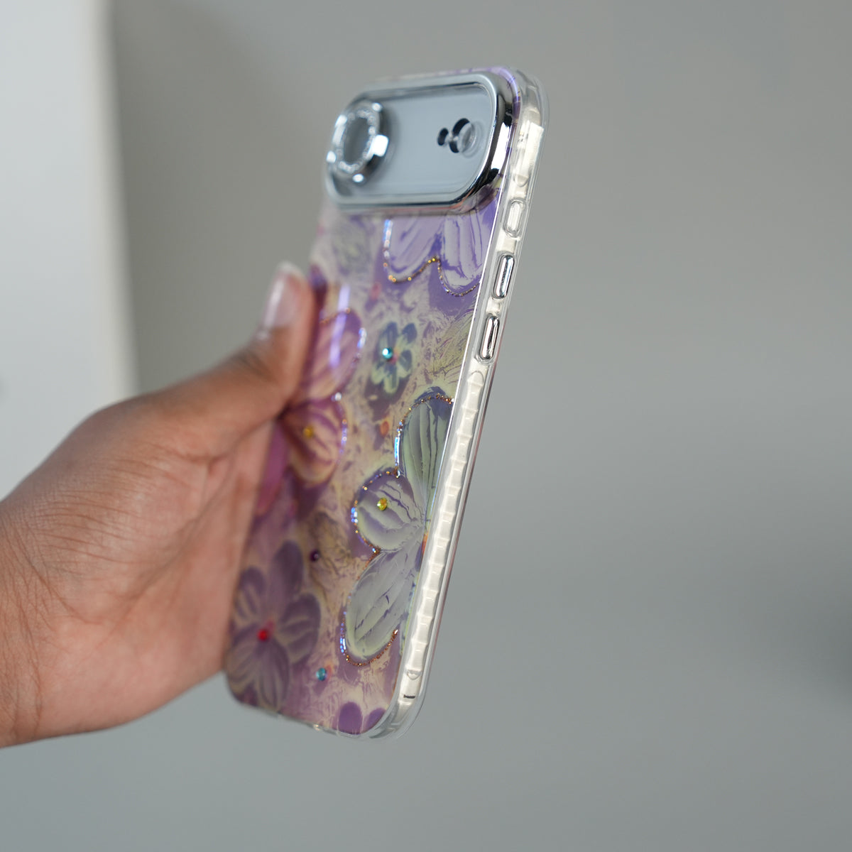 iPhone 17 Air Luxury 3D Oil Painting Floral Design Glitter Lens Protection Stand Cover