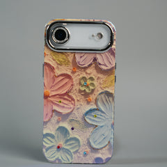 iPhone 17 Air Luxury 3D Oil Painting Floral Design Glitter Lens Protection Stand Cover