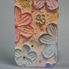 iPhone 17 Air Luxury 3D Oil Painting Floral Design Glitter Lens Protection Stand Cover