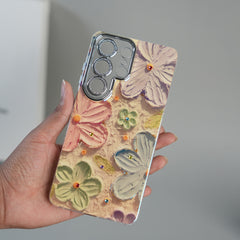 Galaxy Ultra Series Luxury 3D Oil Painting Floral Design Glitter Lens Protection Stand Cover