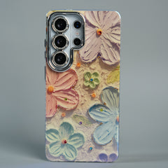 Galaxy Ultra Series Luxury 3D Oil Painting Floral Design Glitter Lens Protection Stand Cover