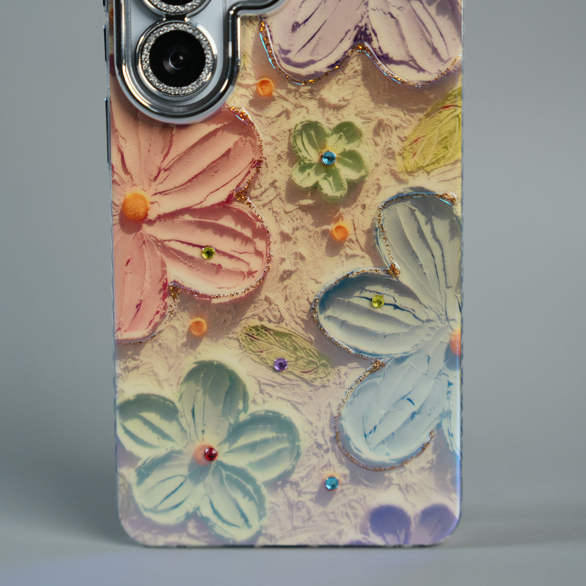 Galaxy Ultra Series Luxury 3D Oil Painting Floral Design Glitter Lens Protection Stand Cover