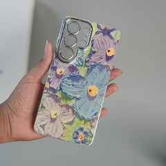 Galaxy Ultra Series Luxury 3D Oil Painting Floral Design Glitter Lens Protection Stand Cover