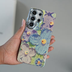 Galaxy Ultra Series Luxury 3D Oil Painting Floral Design Glitter Lens Protection Stand Cover