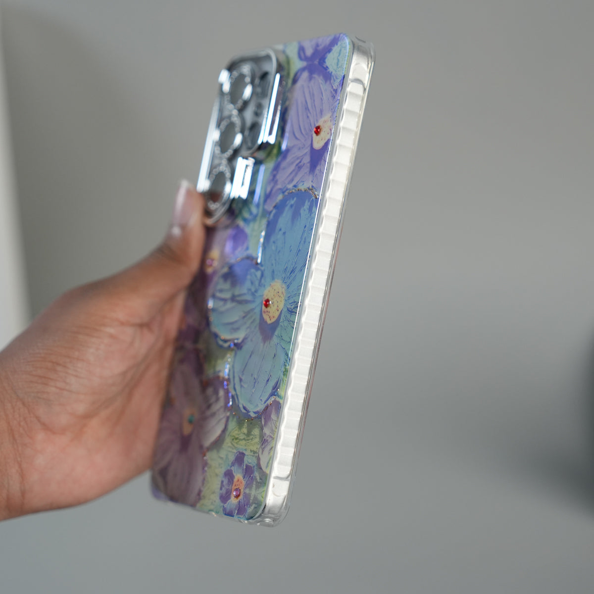 Galaxy Ultra Series Luxury 3D Oil Painting Floral Design Glitter Lens Protection Stand Cover