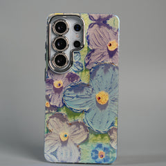 Galaxy Ultra Series Luxury 3D Oil Painting Floral Design Glitter Lens Protection Stand Cover