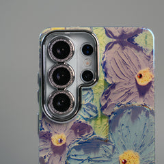 Galaxy Ultra Series Luxury 3D Oil Painting Floral Design Glitter Lens Protection Stand Cover