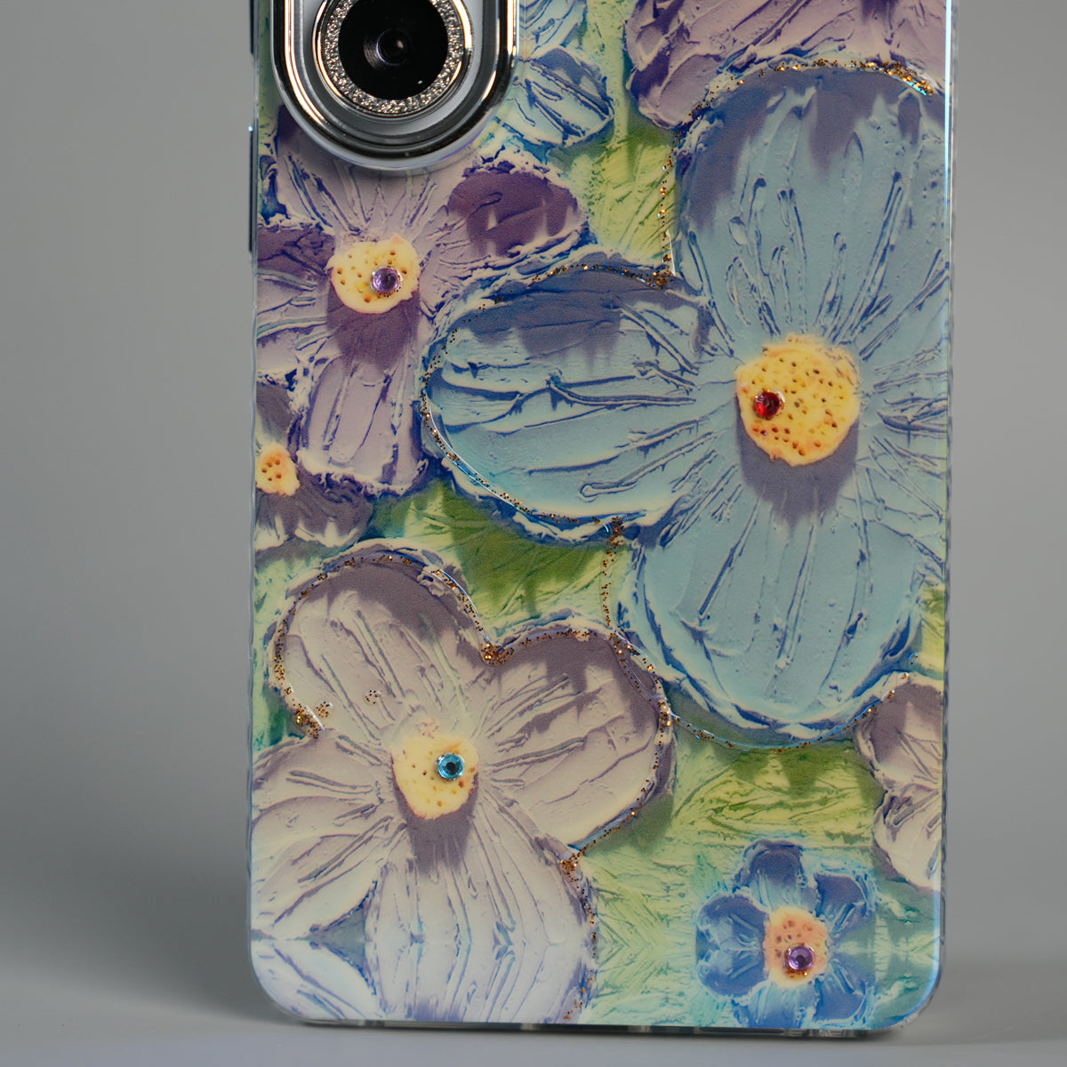Galaxy Ultra Series Luxury 3D Oil Painting Floral Design Glitter Lens Protection Stand Cover