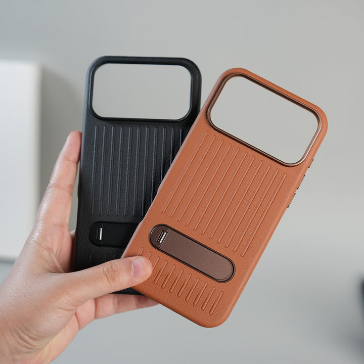 iPhone 17 Series Premium PU Leather Suitcase MagSafe Case with Foldable Stand