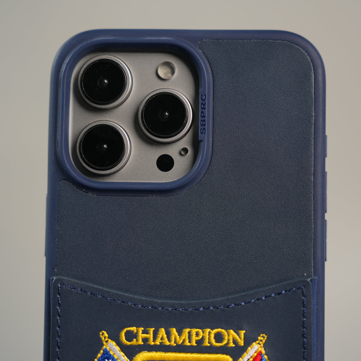 iPhone 15 Series Premium Leather Card Holder Case with Stitched Crest Design